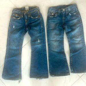 Two pairs of True Religion kids size 6 jeans, flare, excellent condition. Unisex